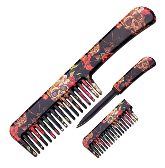Skulls and Roses Comb with hidden knife