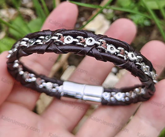 Leather and Steel chain Bracelet