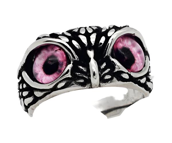 Silver owl with pink eyes ring