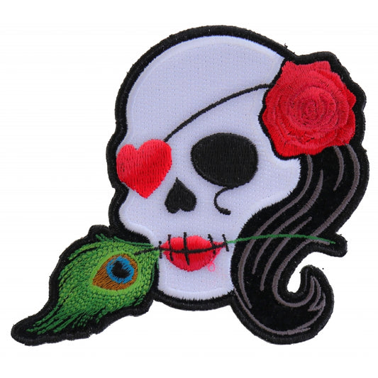 P#3193- Ladies, skull with flower and heart patch