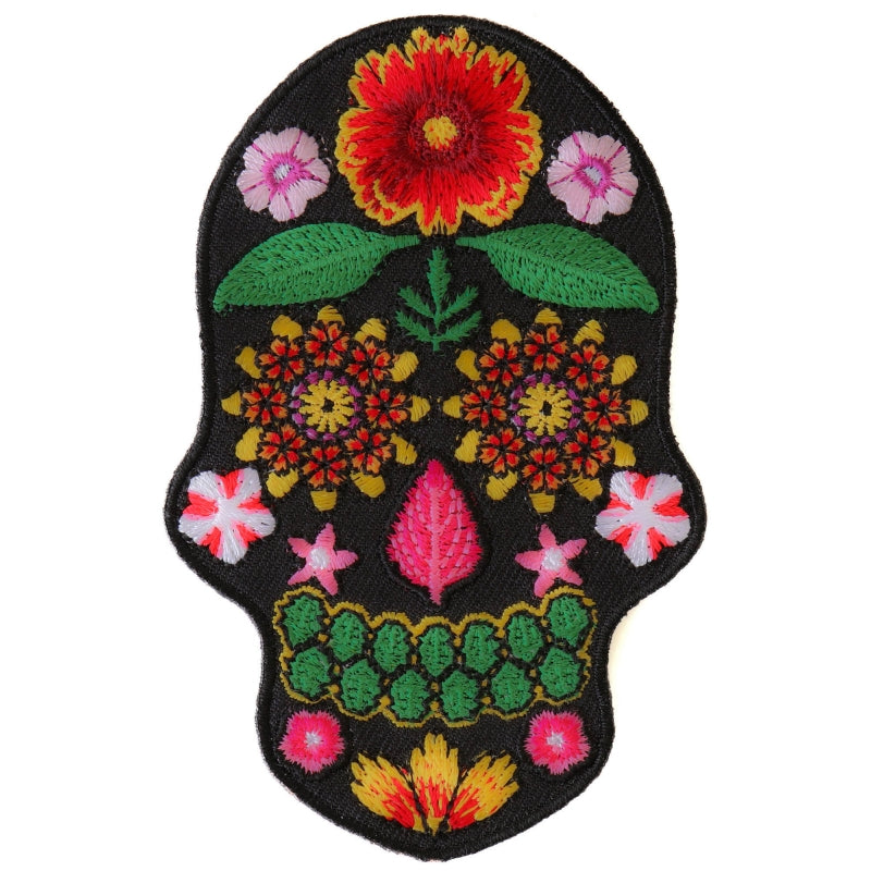 P#3257- Black sugar skull w flowers