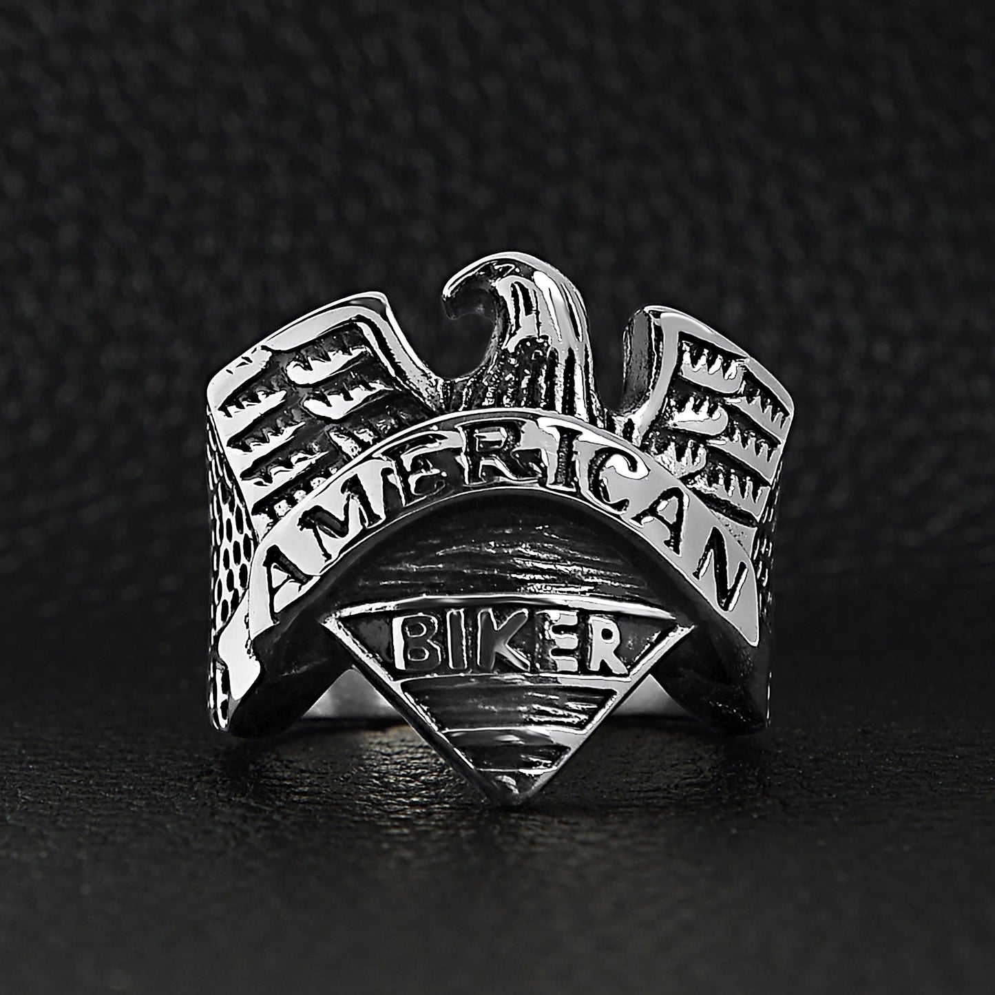 Stainless Steel "AMERICAN BIKER" With Eagle Ring