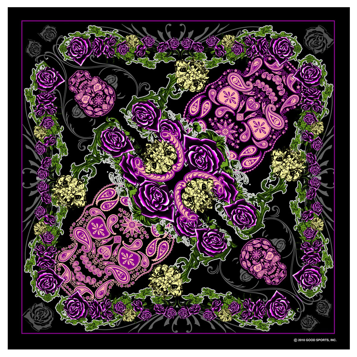 pink and green roses and sugar skull bandana