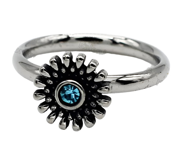 Daisy rotating Ring with Blue jewel #5
