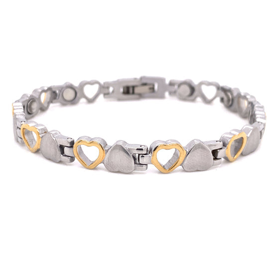 18K Gold PVD Alternating Hearts Magnetic Bracelet 8"