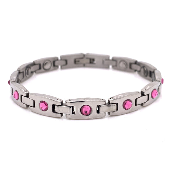 Pink CZ Breast Cancer Awareness Magnetic Bracelet