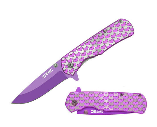 Steel & Pink hearts Spring assisted Knife