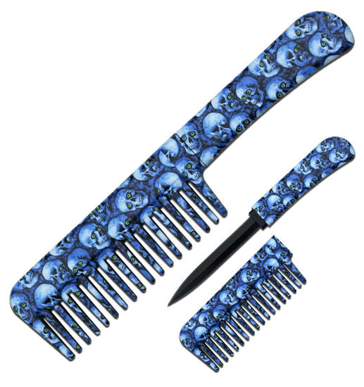 Skulls Comb with hidden knife blue