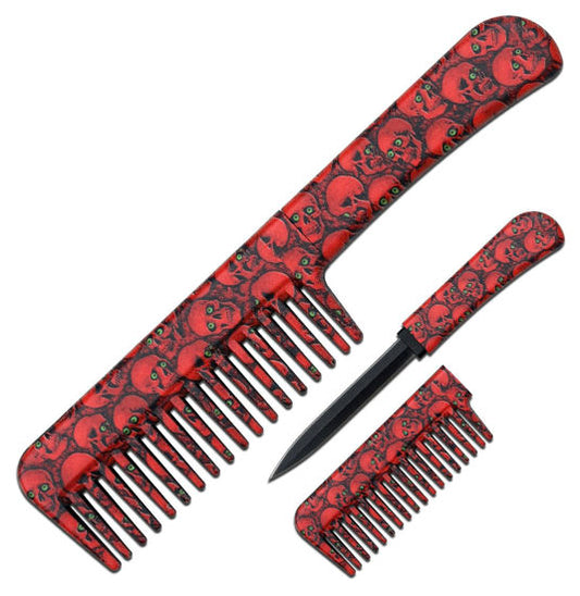 Skulls Comb with hidden knife red