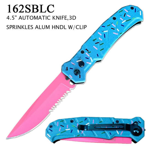 8" Overall Automatic knife lt blue w/ Sprinkles