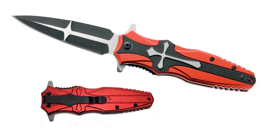 Black and Red Cross Spring Assisted Knife