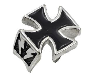 Iron Cross with lightning bolts on sides on stainless Steel ring