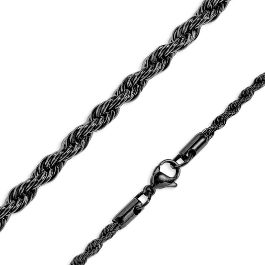 Black Rope Chain Necklace 4mm x 24"