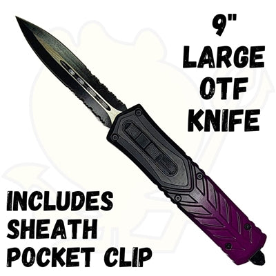 9" large Black and purple OTF Knife