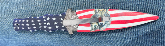 Stars and Stripes Boot Knife w wolf