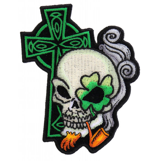 P#3190A- White sugar skull with flour eye, and cross, and smoking a pipe