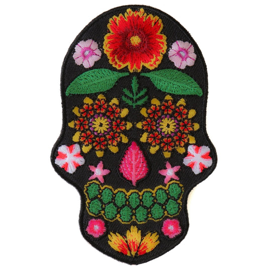 P#3257- Black sugar skull w flowers
