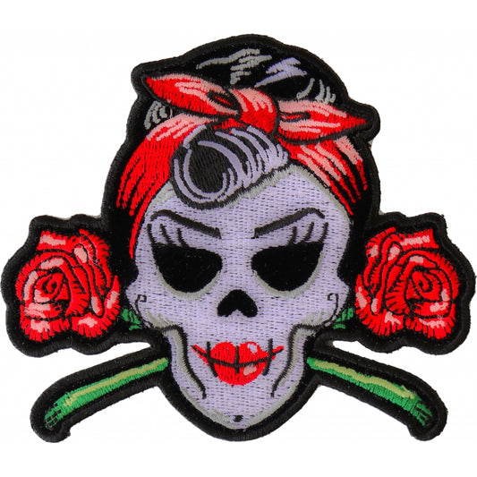 P#3268- Ladies skull with roses Rockabilly Lady skull