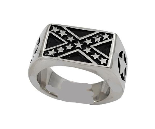 Rebel flag in black with stars Ring