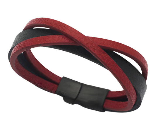 Red and black leather band bracelet