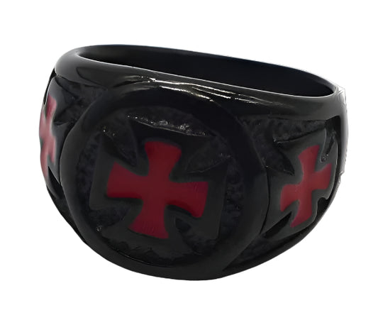 Triple German Cross in Red on black ring