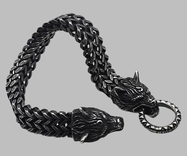 Antique Black Wolf head braided bracelet