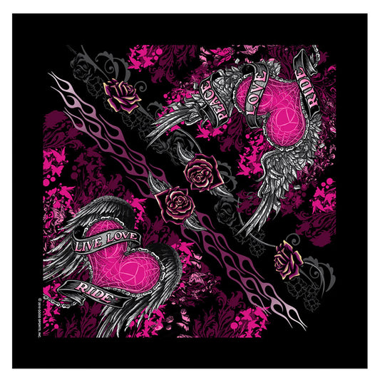 Ladies Banner Heart Live Love Ride Bandana