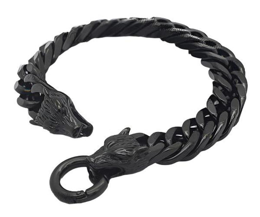 Black wolf head Stainless steel bracelet