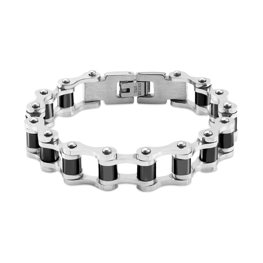 Stainless Steel And Black Bike Chain Bracelet 10mm x 10"