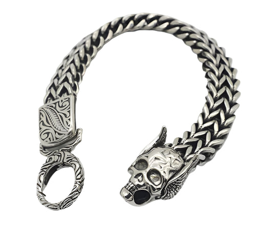 Dual wheat chain demon head bracelet