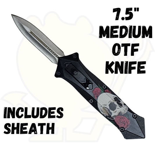 Skull and Roses 7.5" Medium OTF Knife