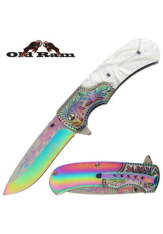 Old Ram - Spring Assisted Knife - rainbow