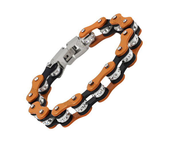 Orange and black bling chain bracelet