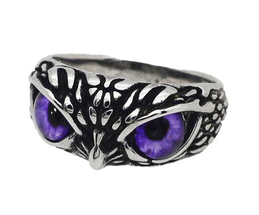 Owl ring with purple eyes