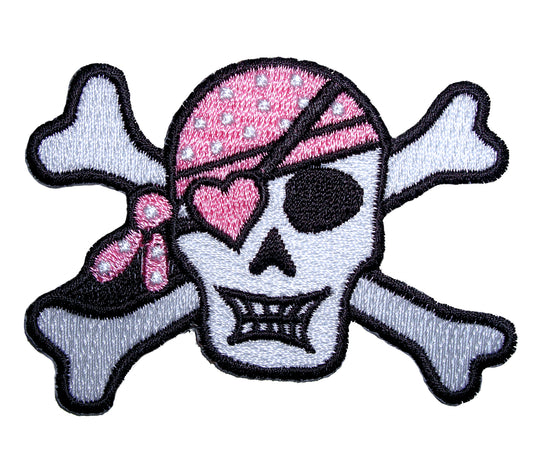 P#3206- "skull cross bones" pink bandana and heart eye