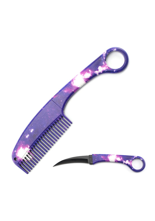 purple flash Comb with hidden knife w Finger ring