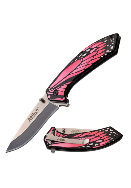 MTech Spring assisted Knife pink Monarch